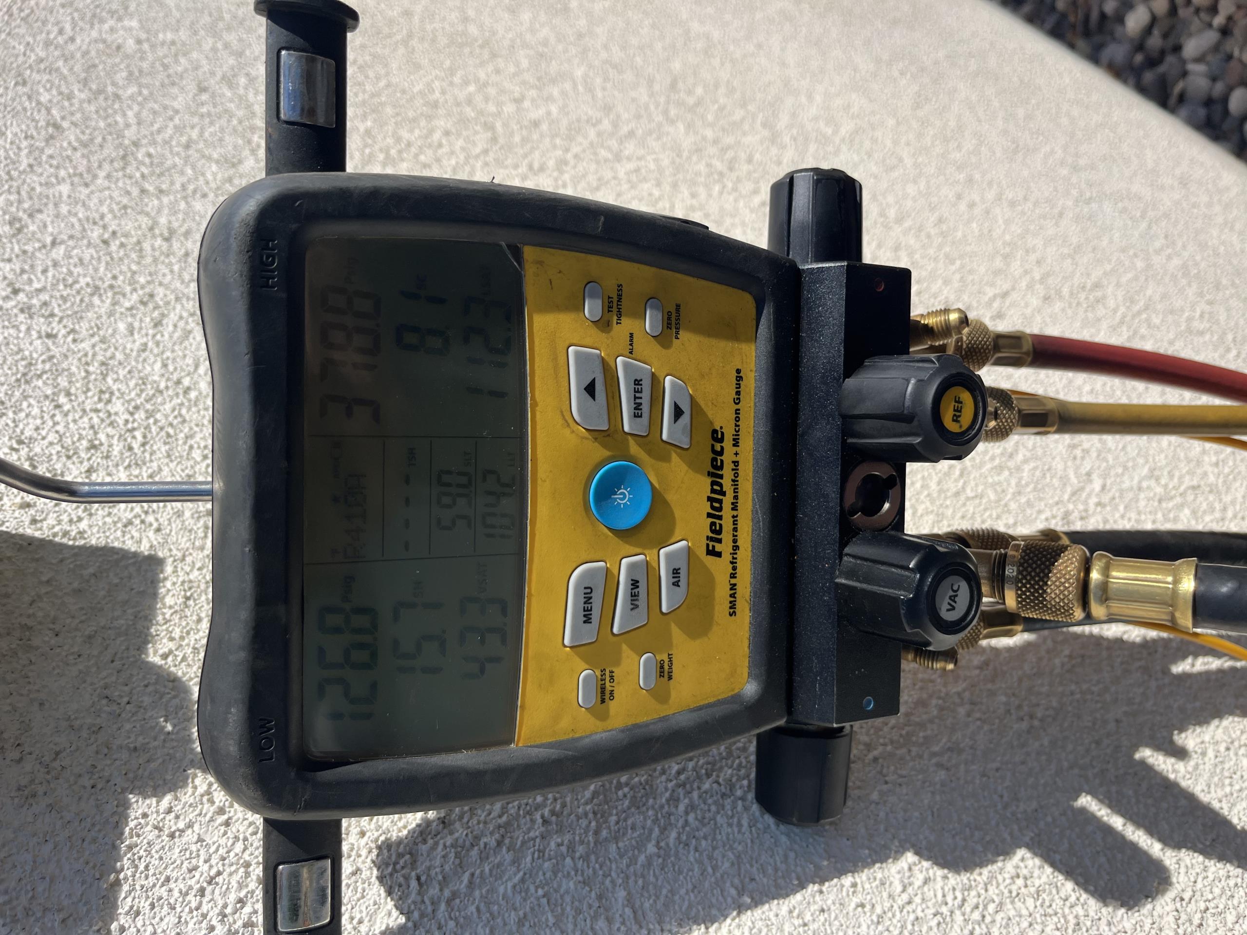 I was called to a home to replace a leaking schrader core in a central air conditioning system. Upon arrival, I used a valve core removal tool to remove the old core and install a new one. I cycled the cooling system at the thermostat to ensure it was functioning properly. I then checked the new core to verify it was not leaking. Next, I installed a new brass refrigerant cap with an o-ring inside to prevent leaking. I recharged the system back to manufacturer specifications, which included 8 degrees of subcooling. I tested the starting components and performed amp draws on all motors. I checked the updated refrigerant levels and pressures and recorded the temperature splits. The system is now functioning properly.