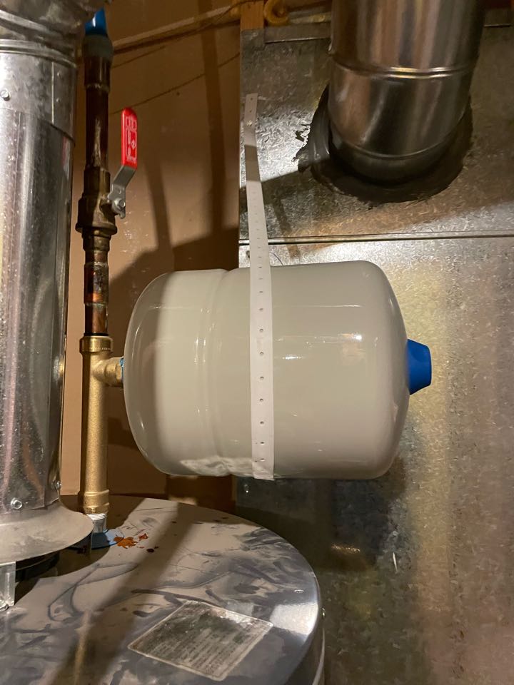 Plumber to come out and install new PRV, T&P, Expansion tank as well run a drain line from the water heater pan to the floor drain 