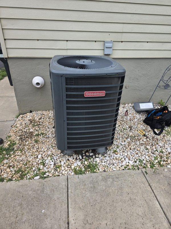 Completed comfort call for air conditioning system experiencing extended cooling times. Homeowner confirmed air filters have been recently changed. Inspected Goodman outdoor condensing unit and electrical panel, documented equipment condition with photos. Recommended follow-up diagnostic service to identify cause of reduced cooling efficiency and advised checking warranty coverage before proceeding with repairs.