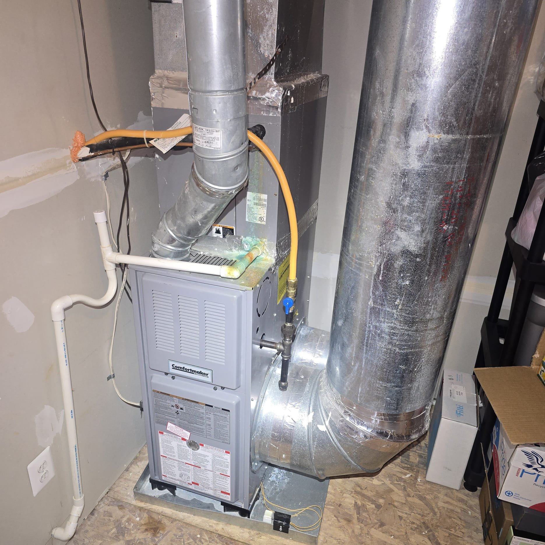 I performed maintenance on two gas furnaces, focusing on AC components. Both units were inspected, with filters checked and found to be in good condition. The first unit did not achieve a 20-degree delta T, capping at 12 degrees despite running for over 15 minutes. The indoor coil had significant rust, and a level one blower cleaning was conducted. The second unit had a 5-degree delta T, with the indoor coil also heavily rusted. The blower passed a tissue test, so no cleaning was done. The outdoor coils were cleaned with a coil cleaner and water.