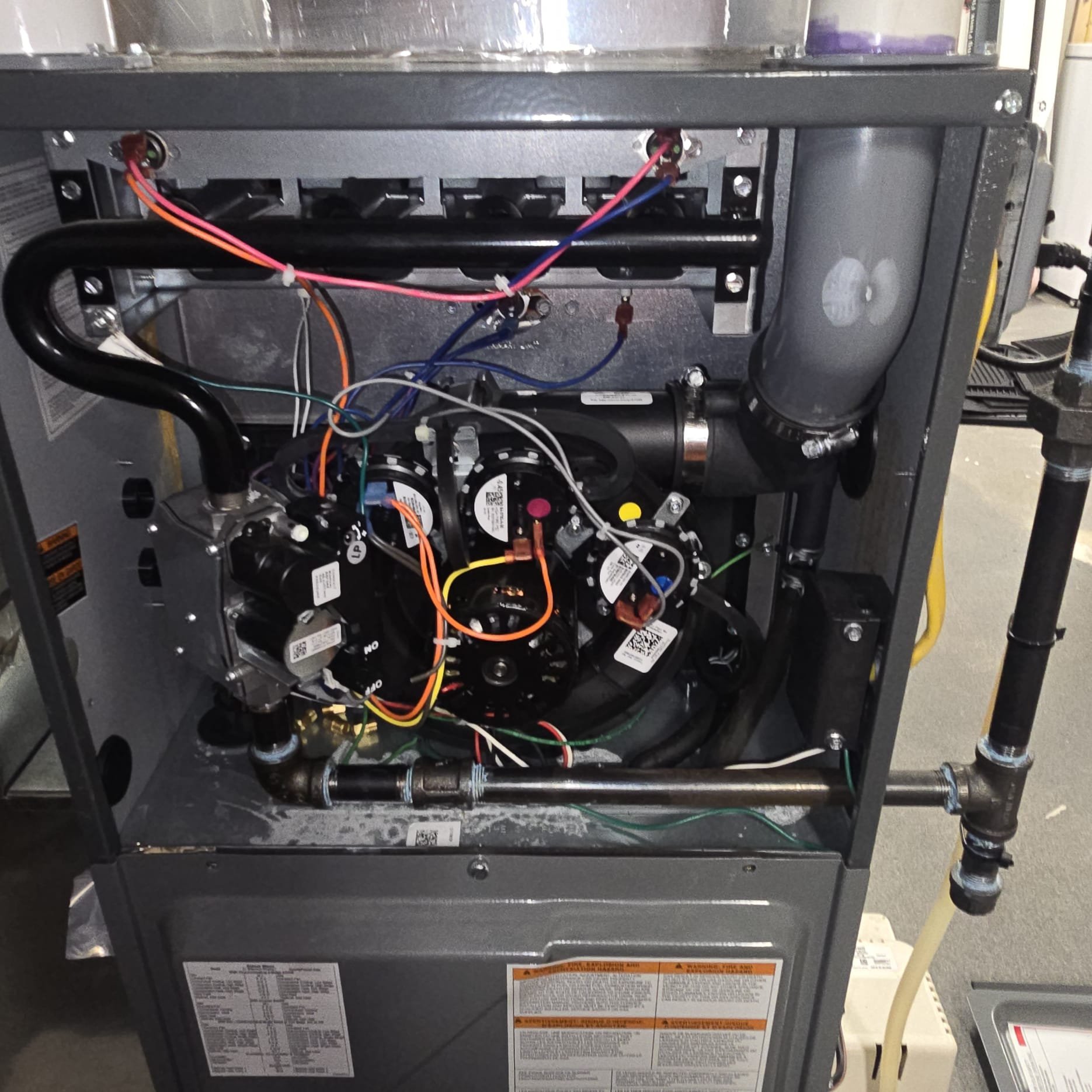I conducted a thorough maintenance check on the gas furnace's AC components, achieving an 18-degree delta T, which might be influenced by the current 60-degree outdoor temperature. I replaced the filter and labeled it with today's date. The unit's voltages and amps were verified to be within acceptable ranges. The indoor unit was meticulously cleaned, including the indoor coil drain pan, and the condensate line was cleared of debris. I suggest a large pan treatment for the indoor coil drain pan. The outdoor unit operated in cooling mode, with no error codes displayed on the board. The coil was free of debris, so no spray down was necessary.