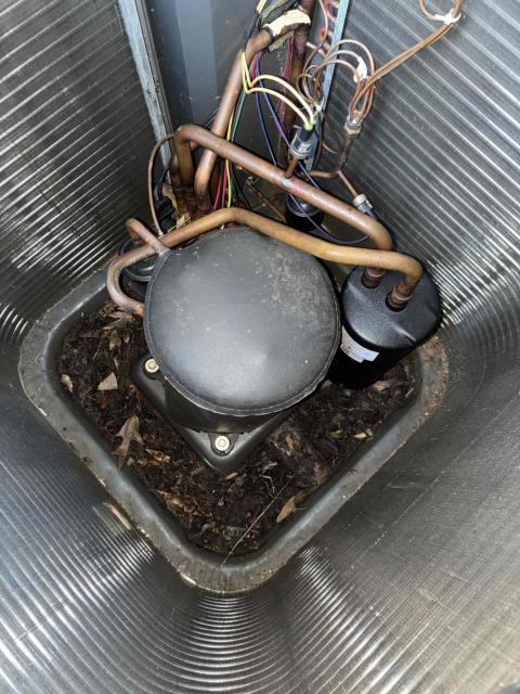 Performed a comprehensive cooling system tune-up, including cleaning debris and organic buildup from the outdoor unit, inspecting electrical and mechanical components, checking refrigerant system operation, and verifying overall performance. Restoring proper airflow around the equipment helps improve efficiency, reliability, and system longevity.