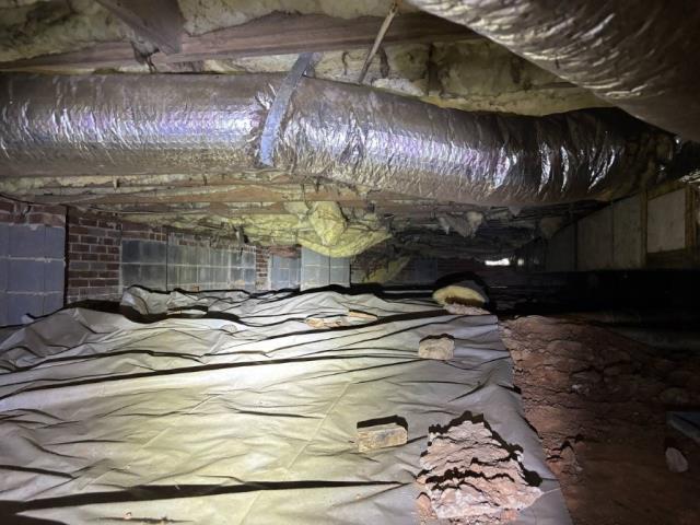 GSM Services completed a crawl space improvement project designed to help control moisture, improve indoor air quality, and increase energy efficiency.

Our work included installing a 12-mil vapor barrier for humidity control, sealing the subfloor to help reduce air leaks, installing new floor insulation, and adding a Santa Fe Compact dehumidifier with duct kit for improved moisture management. The project also included mold remediation and removal of old insulation by Piedmont Quality Air.