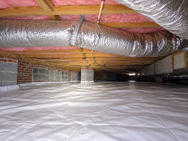 GSM Services completed a crawl space improvement project designed to help control moisture, improve indoor air quality, and increase energy efficiency.

Our work included installing a 12-mil vapor barrier for humidity control, sealing the subfloor to help reduce air leaks, installing new floor insulation, and adding a Santa Fe Compact dehumidifier with duct kit for improved moisture management. The project also included mold remediation and removal of old insulation by Piedmont Quality Air.