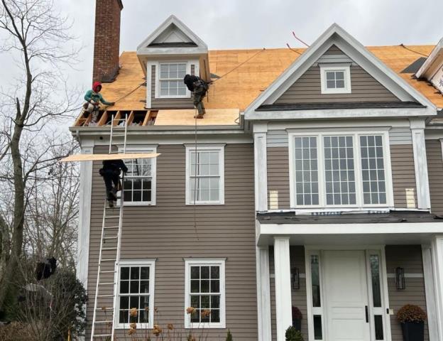 Westport, CT - This Westport home is getting an all new CertainTeed Presidential Asphalt roof! The homeowner is very excited to have this project underway and to see the progress each day! Westport, CT - This Westport home is getting an all new CertainTeed Presidential Asphalt roof! The homeowner is very excited to have this project underway and to see the progress each day!
