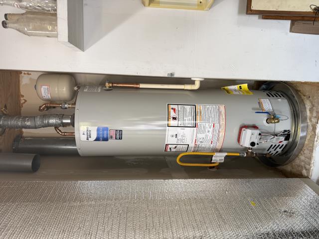 Hutto, TX - Supply and install new 40 gallon Bradford White tank style propane, gravity water heater. Remove and dispose of the old tank Supply and install new 3/4" cold water shut off valve Hard pipe water lines with copper to top of new unit Supply and install new water heater pan Supply and install new gas flex line Upgrade drain valve to full port drain valve w/ hose connection Supply and install new 2 gallon expansion tank- set pressure in tank to incoming water pressure. Hutto, TX - Supply and install new 40 gallon Bradford White tank style propane, gravity water heater. Remove and dispose of the old tank Supply and install new 3/4" cold water shut off valve Hard pipe water lines with copper to top of new unit Supply and install new water heater pan Supply and install new gas flex line Upgrade drain valve to full port drain valve w/ hose connection Supply and install new 2 gallon expansion tank- set pressure in tank to incoming water pressure.