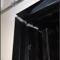 Service Call: Man-door 
Issue: The frame on the door is coming out from the wall
Work completed: The technician got frame back in place, refastened it and attached it to the steel studs. The technician changed the hinges and tested it for proper operation.
