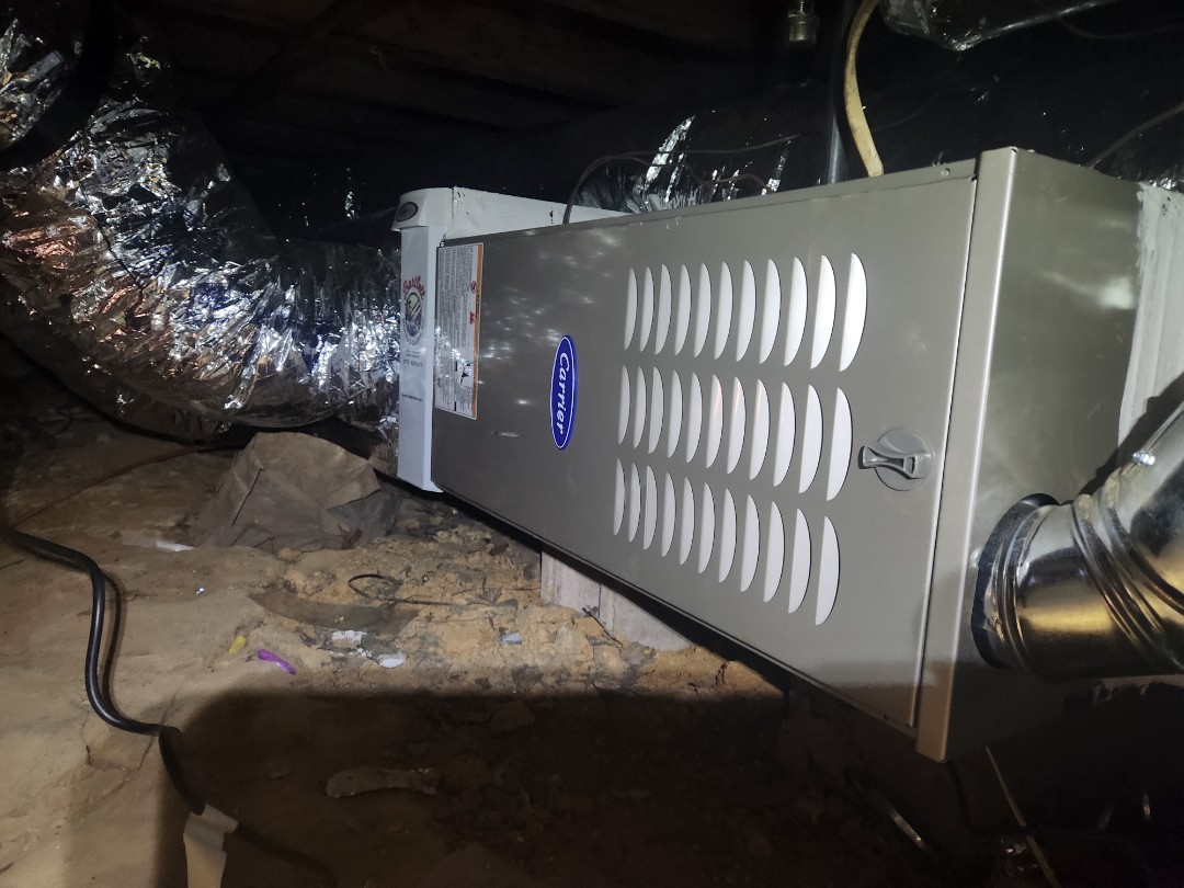 Dallas, GA - Installed new Carrier 15 seer condenser with Carrier gas furnace Aprilaire media filter and all new ductwork in crawl space 