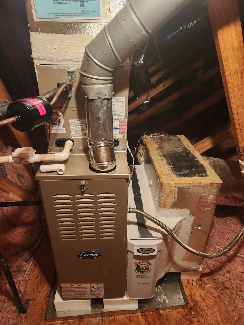 Dallas, GA - Installed new Carrier 15 seer condenser with Carrier gas furnace Ecobee Wifi Thermostat and Aprilaire media filter 