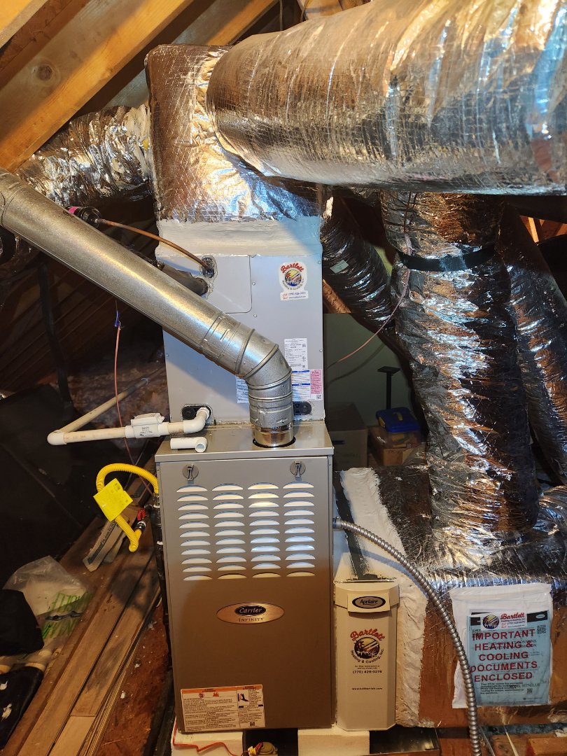 Smyrna, GA - Installed new Carrier 16 seer condenser with Carrier 2stage variable speed gas furnace Ecobee Wifi Thermostat and Aprilaire media filter 