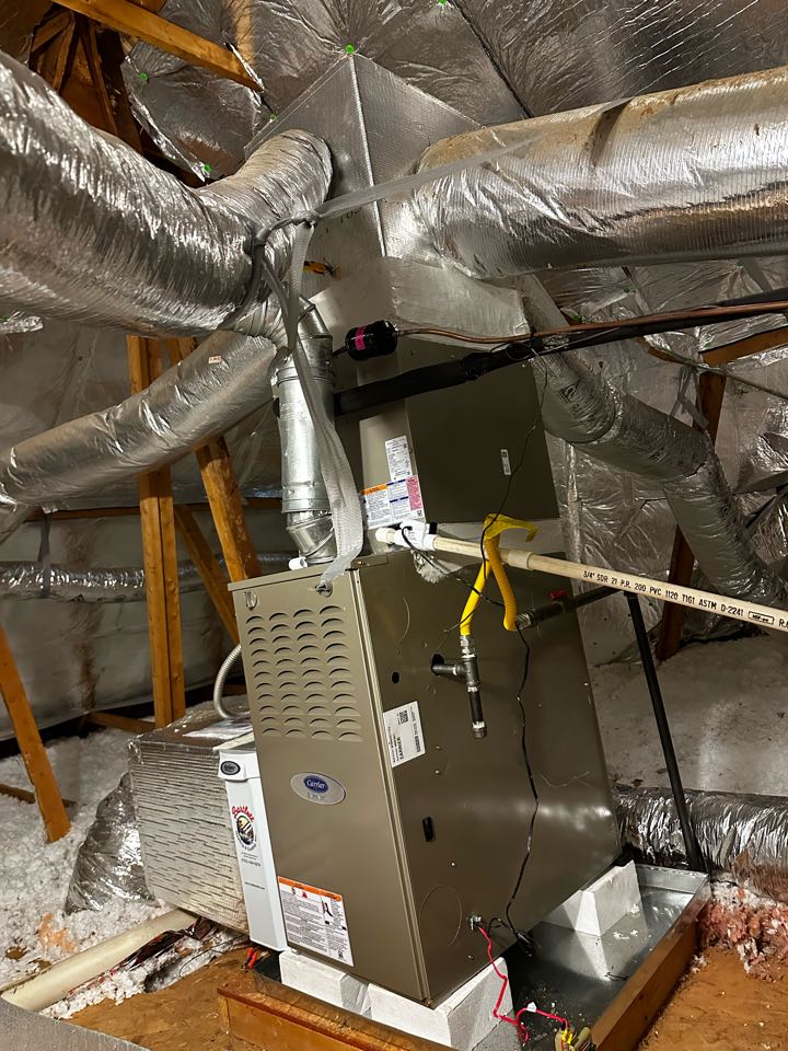 Marietta, GA - Installed new AC with matching evaporator coil. Flushed line set, drain line. Mastic sealed plenums. AC is cooling as required.