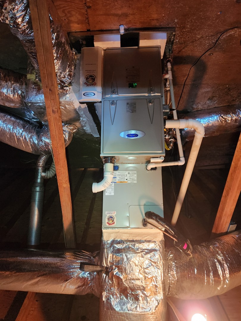 Atlanta, GA - Installed new Carrier Infinity high efficiency system with Carrier Infinity Mytouch WIFI Thermostat and Aprilaire media filter 