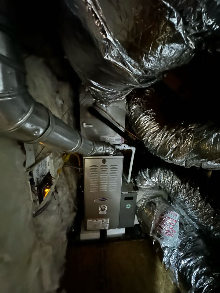 Smyrna, GA - Replaced existing mechanical system with full carrier infinity system including thermostat and zone board. Replaced two 12 inch dampers. Cut in an 8 inch return to the staircase. Pressure tested and charged system with 410A refrigerant. System is heating and cooling as needed. Return visit needed for a new filter. 