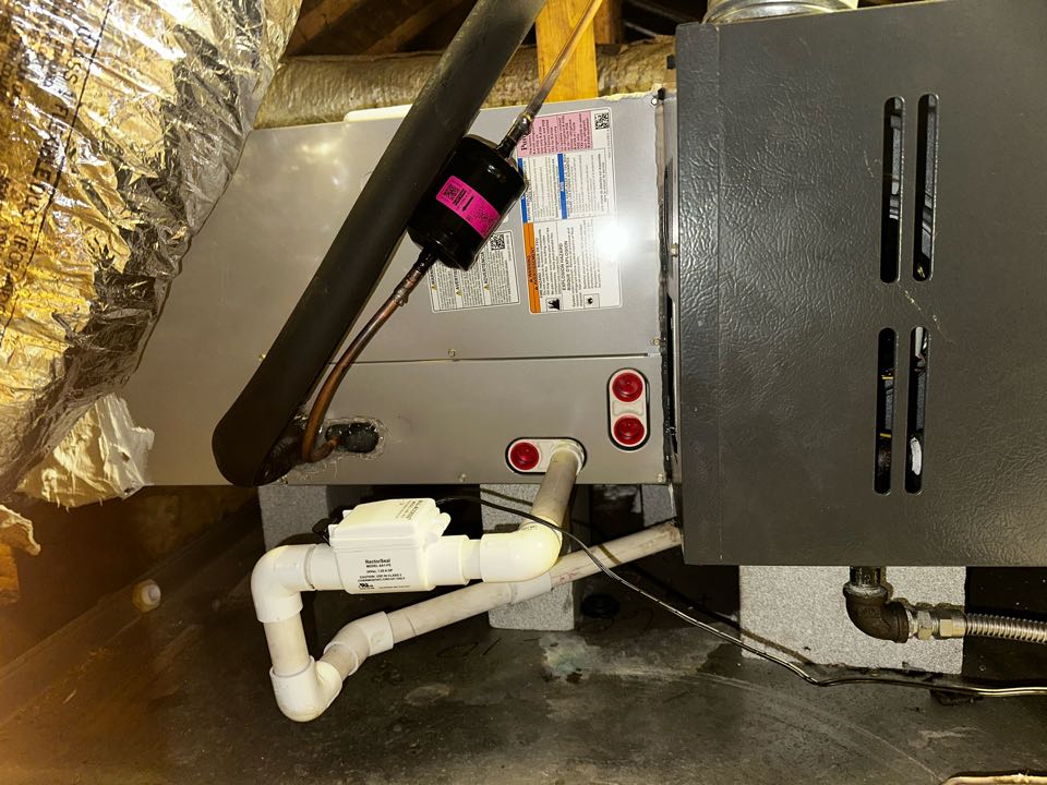 Marietta, GA - Replaced existing cooling system serving the upstairs with new Carrier air conditioner and matching evaporator coil. Installed new Aprilaire filter rack. Replaced one 8 inch return duct with new flex. Pressure tested system and charged with 410A refrigerant. Checked delta T. System is working as needed. 