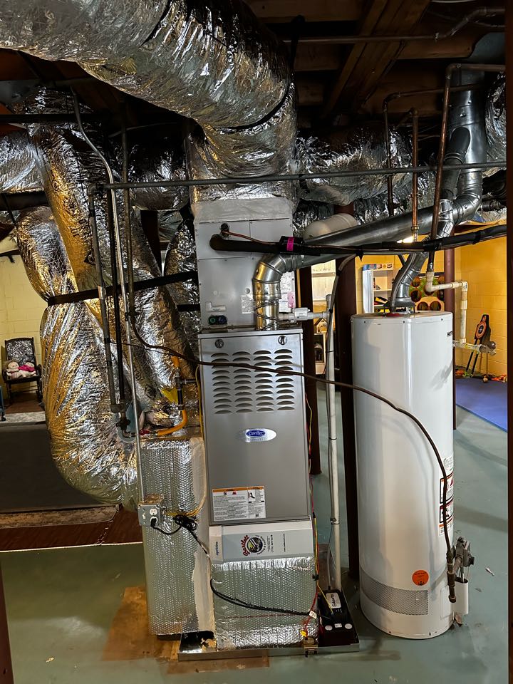 Smyrna, GA - Replaced existing mechanical system with new Carrier Infinity Furnace, air conditioner and matching evaporator coil. Replaced existing duct system with all new R8 flex duct. Added 3 8 inch returns. Installed new Aprilaire filter rack. Charged air conditioner with 410A refrigerant and checked Delta T. Reloaded dryer vent so it isn’t blowing on air conditioner. System is working as needed. Thank you for choosing Bartlett Heating and Cooling. 