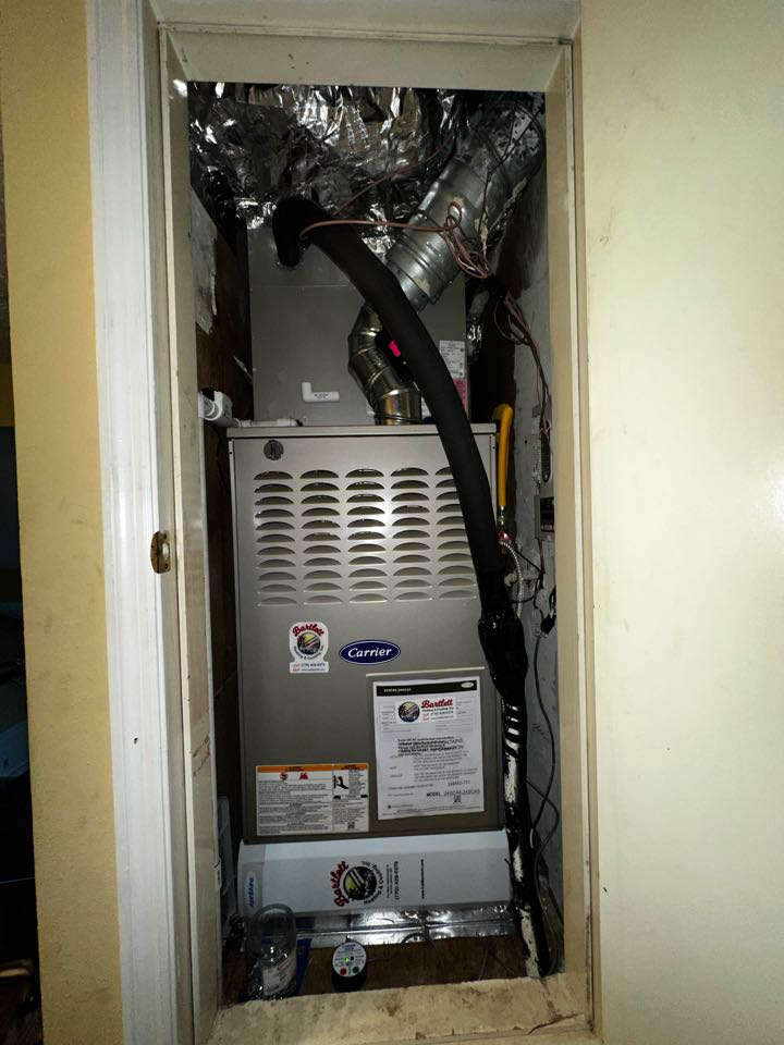 Marietta, GA - Replaced existing mechanical system with new Carrier 4 ton condenser with matching evaporator coil. Installed new carrier 90k BTU furnace. Replaced supply plenum and all dampers. Installed new Aprilaire filter rack. Installed wet switch. Charged system with 410A refrigerant. Ensured Dampers were opening and closing proper and checked drainage. Checked Delta T. System is working as needed. 