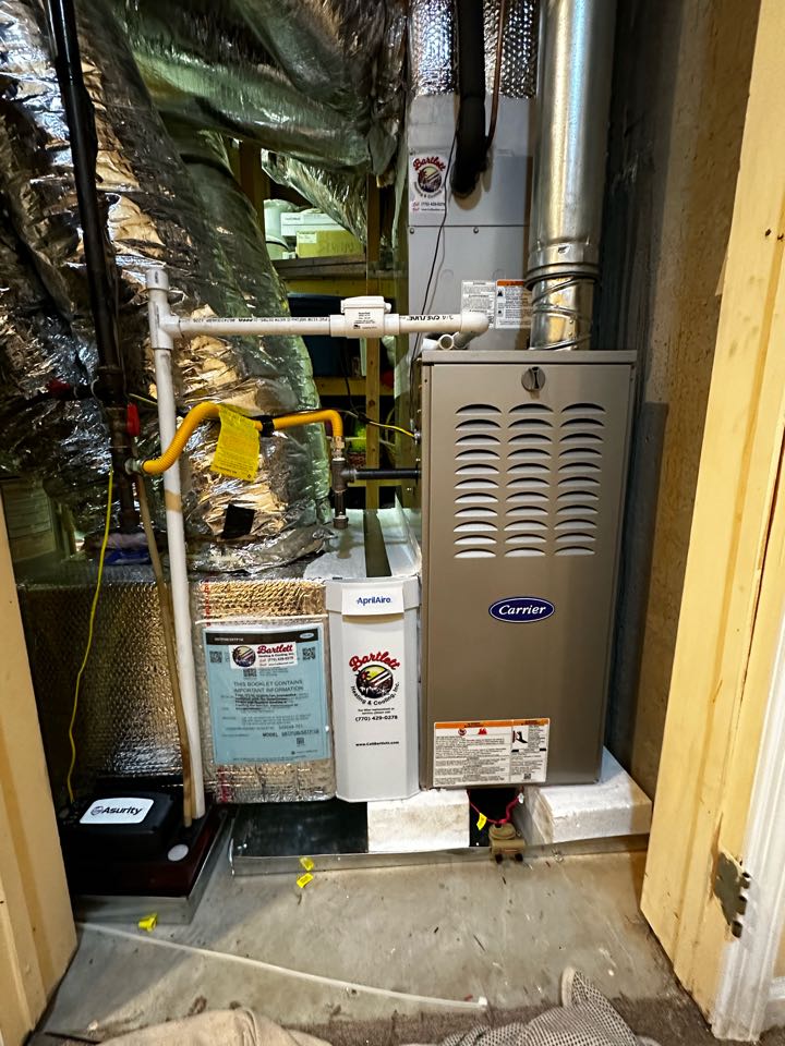Smyrna, GA - Replaced existing mechanical system serving the basement and main floor. Added 10 inch return. Installed Aprilaire filter rack. Installed new ecobee thermostat. Replaced return and supply plenum. Charged air conditioner with 410A refrigerant. Checked Delta T. Tested heat. System is working as needed. 