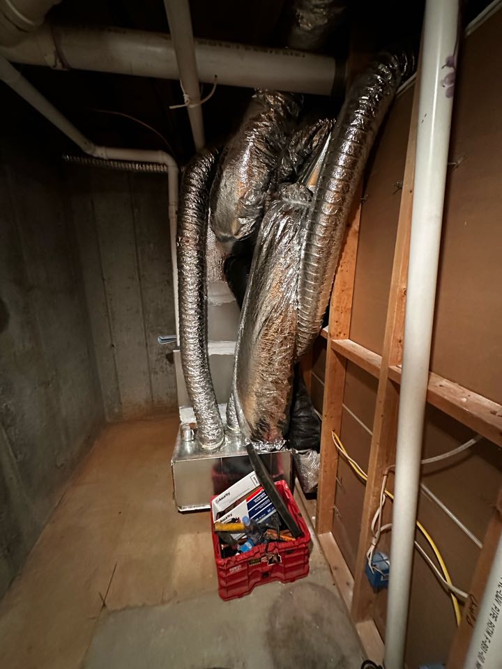 Marietta, GA - Replaced full mechanical system located in basement and increased return duct from 8 to 10 inch. Replaced furnace serving the main floor. Replaced uninsulated supply ducts with new R8 flexible duct. Added 10 inch return. Replaced cooling system serving the upstairs. Installed three new Emerson programmable thermostats. Tested all systems accordingly. Everything is working as needed. Thank you for choosing Bartlett Heating and Cooling. 