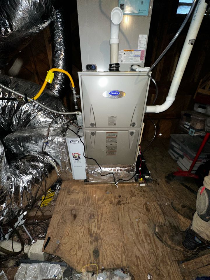 Atlanta, GA - Replaced furnace serving the upstairs system with new Carrier Infinity Green Speed 98% 100k BTU gas furnace. Installed condensate pump and ran drain internally. Tested new furnace. System is working as needed. Thank you for choosing Bartlett Heating and Cooling. 