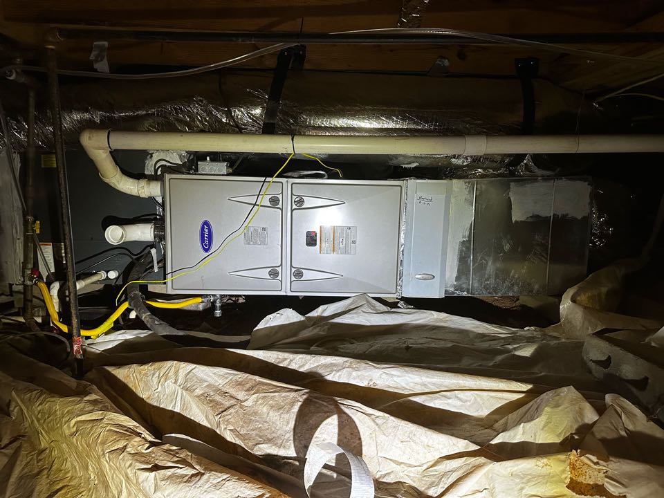 Marietta, GA - Replaced existing furnace in the crawl space with new Carrier comfort series 96%, 80,000 BTU gas furnace. Installed new condensate pump and drained into internal plumbing. Set gas pressures on furnace. System is working as needed. Thank you for choosing Bartlett Heating and Cooling. 