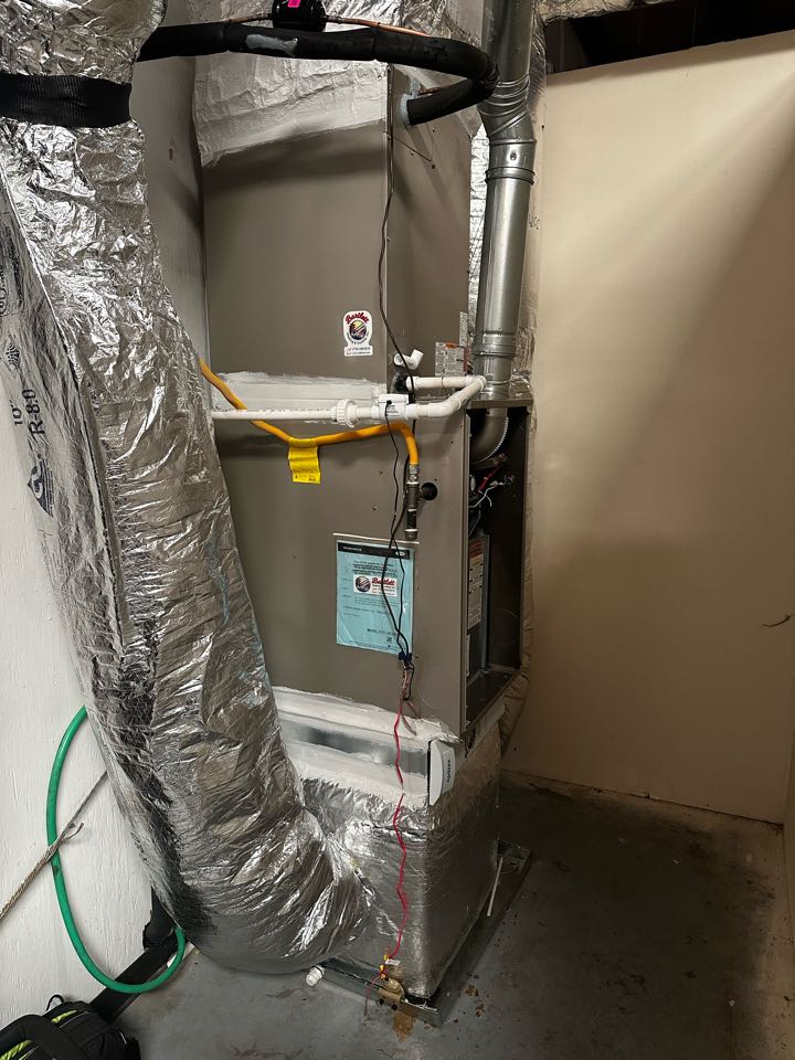 Replaced existing mechanical system. Replaced thermostat. Replaced support box. Ran new 7/8, 3/8 line set. Set gas pressures and charged air conditioner. Thank you for choosing Bartlett Heating and Cooling. 
