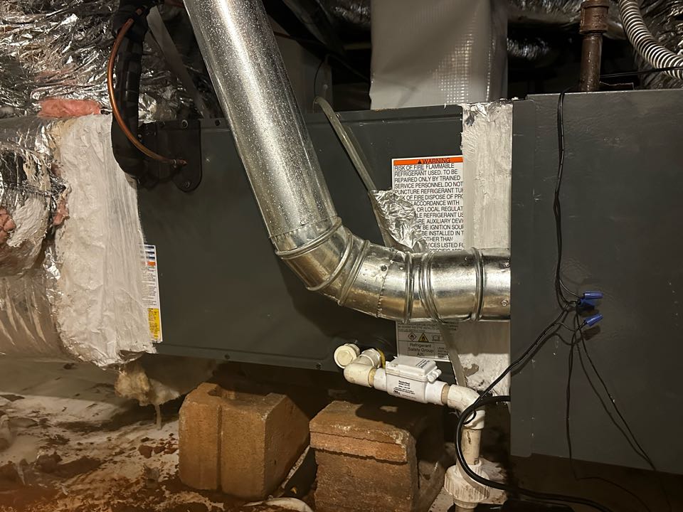 Marietta, GA - Replaced existing evaporator coil. Found old coil to be off level and completely unattached from the furnace causing water to leak into the crawl space. Found condensate pump safety to not be hooked up. Wires were inserted into cabinet but not connected to anything. Connected safety and added inline float switch. Leveled coil properly, screwed to furnace and checked drainage. Charged air conditioner and checked Delta T. System is cooling as needed. Thank you for choosing Bartlett Heating and Cooling