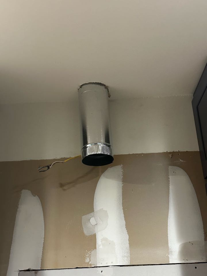 Smyrna, GA - Ran six inch single wall pipe for vent hood. Sealed outside with silicone. Taped seams in attic. Thank you for choosing Bartlett Heating and Cooling. 