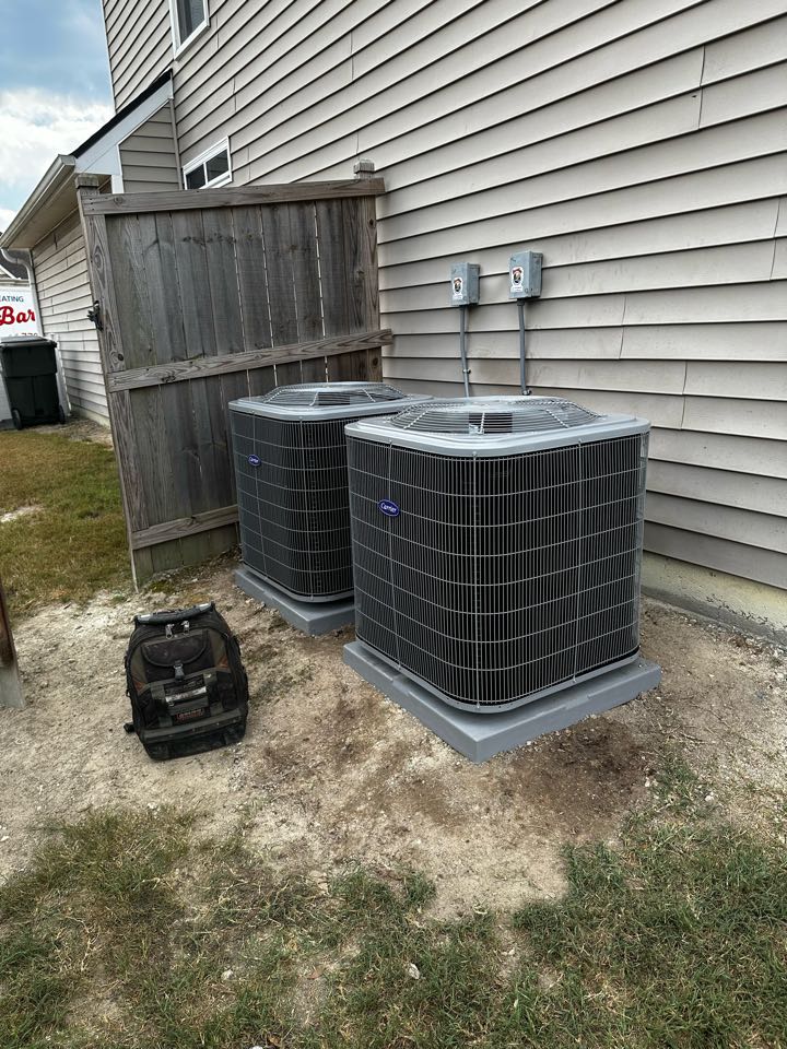 Marietta, GA - Replaced complete mechanical systems for main and upstairs. Replaced both thermostats. Replaced supply and return plenum on both systems. Increased b vent through roof from 3 to 4 inch. Set gas pressures and charged air conditioners. Both a ystems are working as needed, thank you for choosing Bartlett Heating and Cooling. 