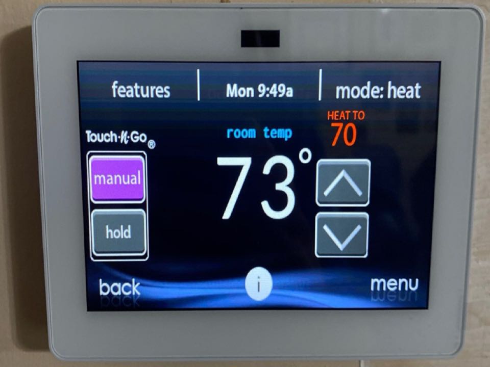 Carrier infinity thermostat in heat mode.