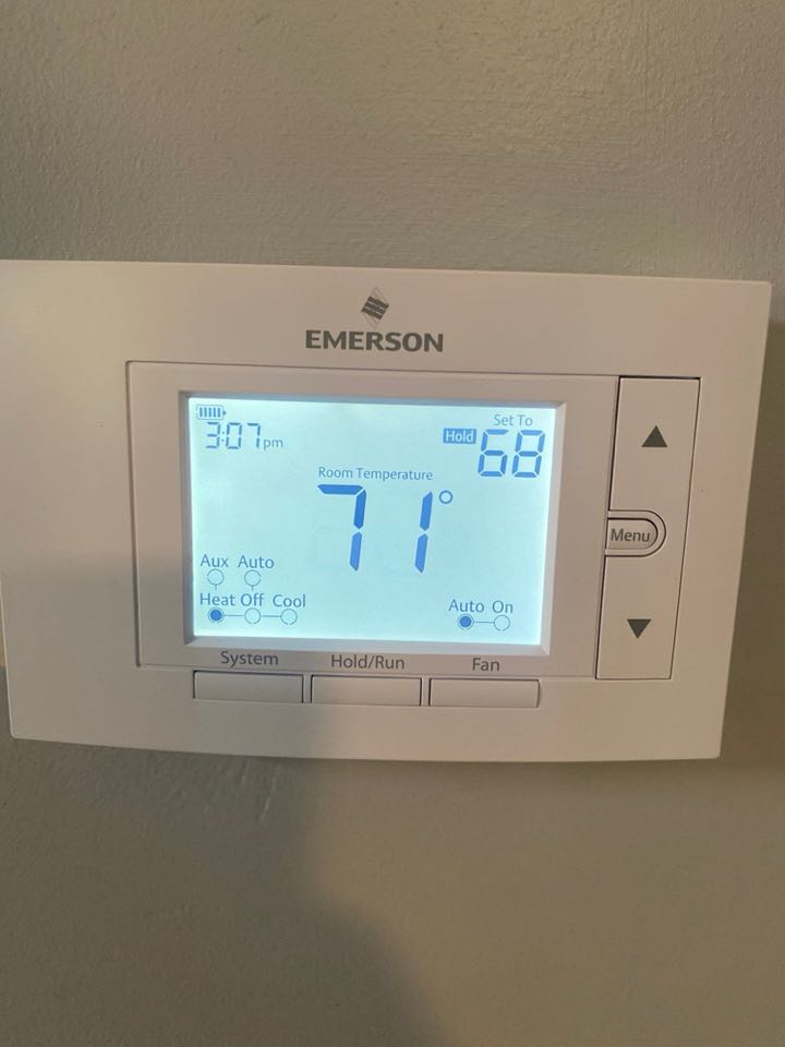 New heat pump thermostat and corrected zone board wiring for proper heat pump operation. 