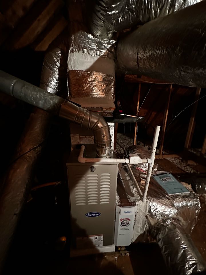 Marietta, GA - Replaced existing mechanical system for upstairs. Installed new Aprilaire filter rack. Replaced return plenum. Sealed connections. Set gas pressures and charged air conditioner. System is working as needed. Thank you for choosing Bartlett heating and Cooling. 