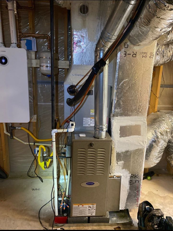 Carrier infinity gas furnace heat maintenance, two stage, media filter replacement.