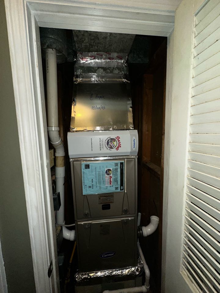Replaced existing furnace. Installed new Aprilaire filter rack. Installed new thermostat. Set gas pressures and tested air conditioner. System is working as needed. Thank you for choosing Bartlett Heating and Cooling. 