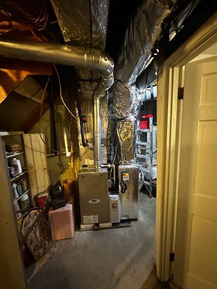 Replaced existing mechanical system. Replaced return plenum. Installed Aprilaire filter rack. Set gas pressures and charged air conditioner. System is working as needed. Thank you for choosing Bartlett Heating and Cooling. 