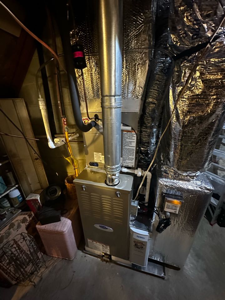 Replaced existing mechanical system. Replaced return plenum. Installed Aprilaire filter rack. Set gas pressures and charged air conditioner. System is working as needed. Thank you for choosing Bartlett Heating and Cooling. 