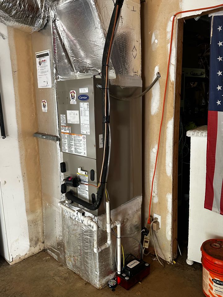 Replaced existing mechanical system for main floor and upstairs systems. Replaced both thermostats with Ecobee thermostat. Replaced line set for main floor system. Replaced liquid line for upstairs system. Tested heat and cool. Systems are working as needed. Thank you for choosing Bartlett Heating and Cooling. 