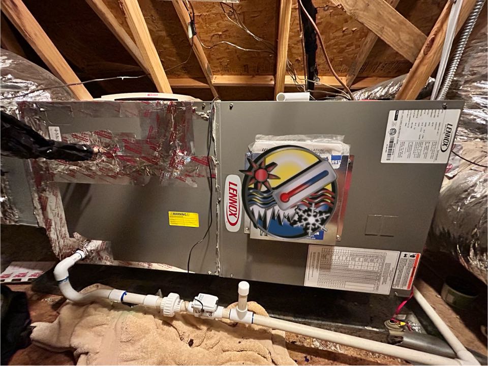 HVAC heating maintenance on Lennox heat pump system in Smyrna. 