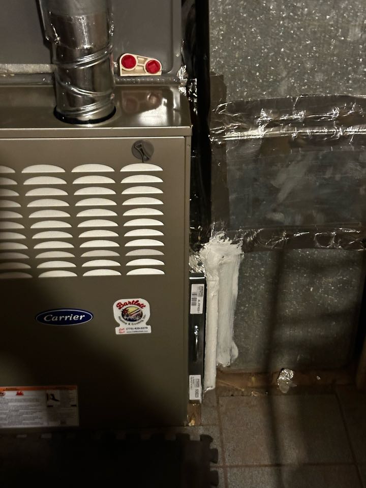 Marietta, GA - Replaced existing furnace. Installed two 16x25x1 filter racks. Replaced thermostat. Installed wet switch. Set gas pressures and tested air conditioner. System is working as needed. Thank you for choosing Bartlett Heating and Cooling. 