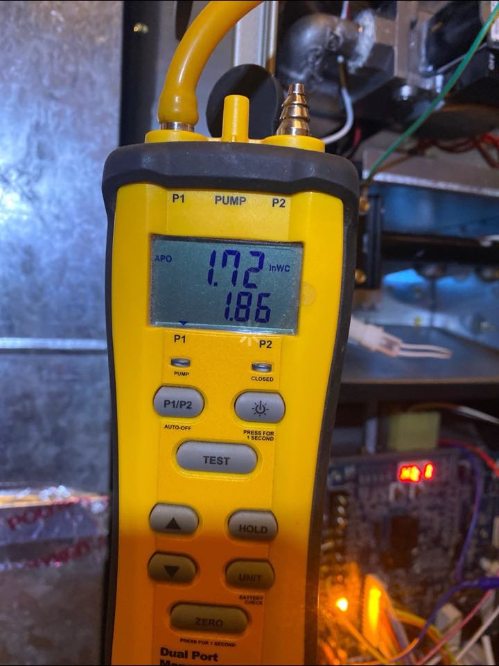Carrier two stage gas furnace, low stage heat manifold pressure.