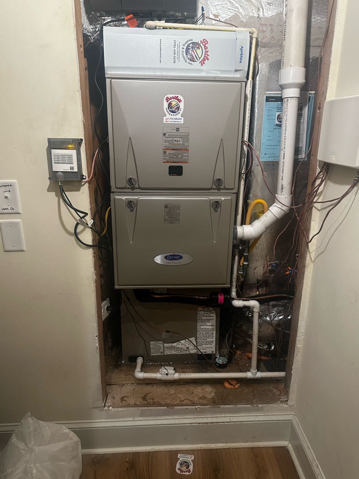 Atlanta, GA - Replaced existing mechanical system. Replaced thermostat. Replaced humidifier. Tested heat and air conditioner. System is working as needed. Thank you for choosing Bartlett Heating and Cooling. 