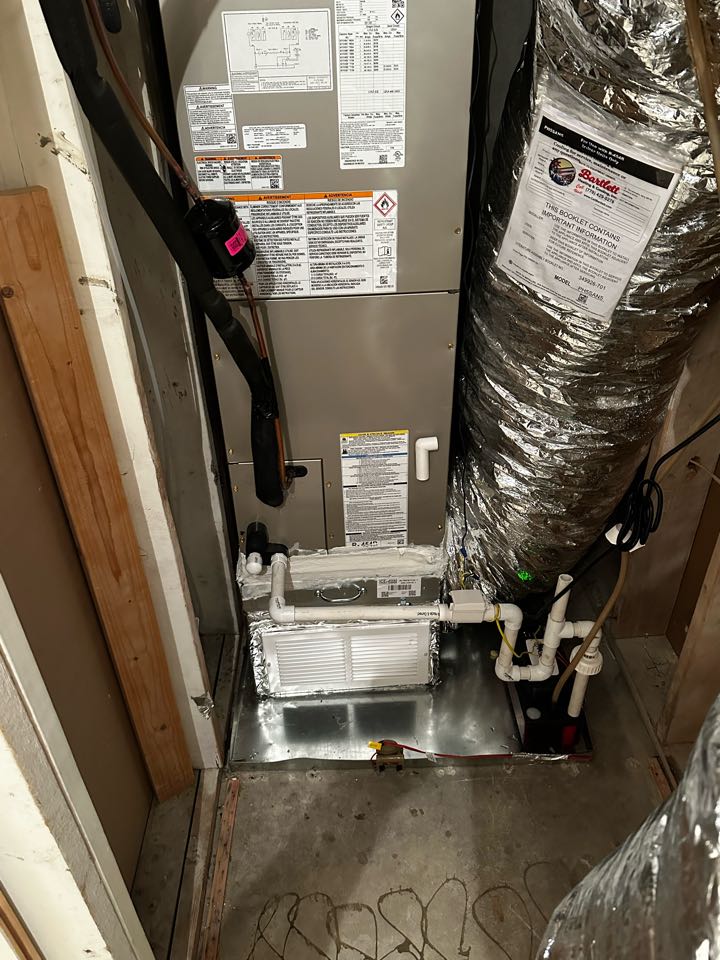 Smyrna, GA - Replaced existing mechanical system serving the basement. Replaced thermostat. Installed new return plenum with 1 inch filter rack. Filter size is 16x20x1. Tested heat and air conditioning. System is working as needed. Thank you for choosing Bartlett Heating and Cooling. 