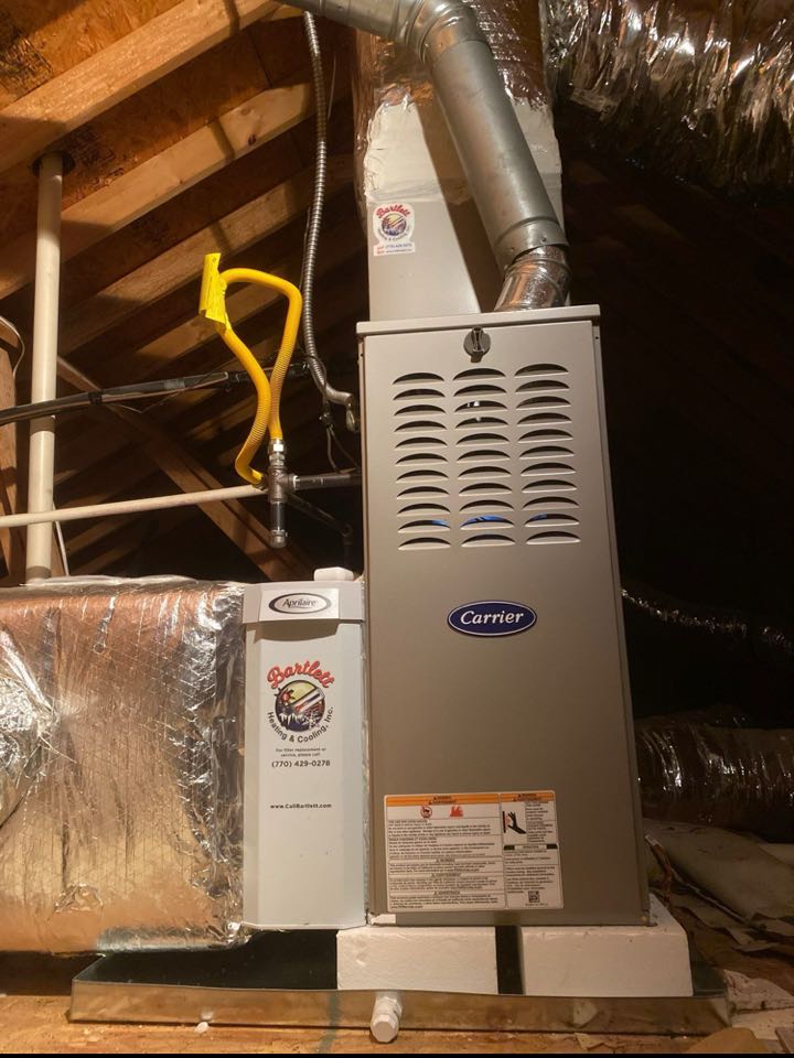 Carrier gas furnace heat inspection, Aprilaire media filter replacement.