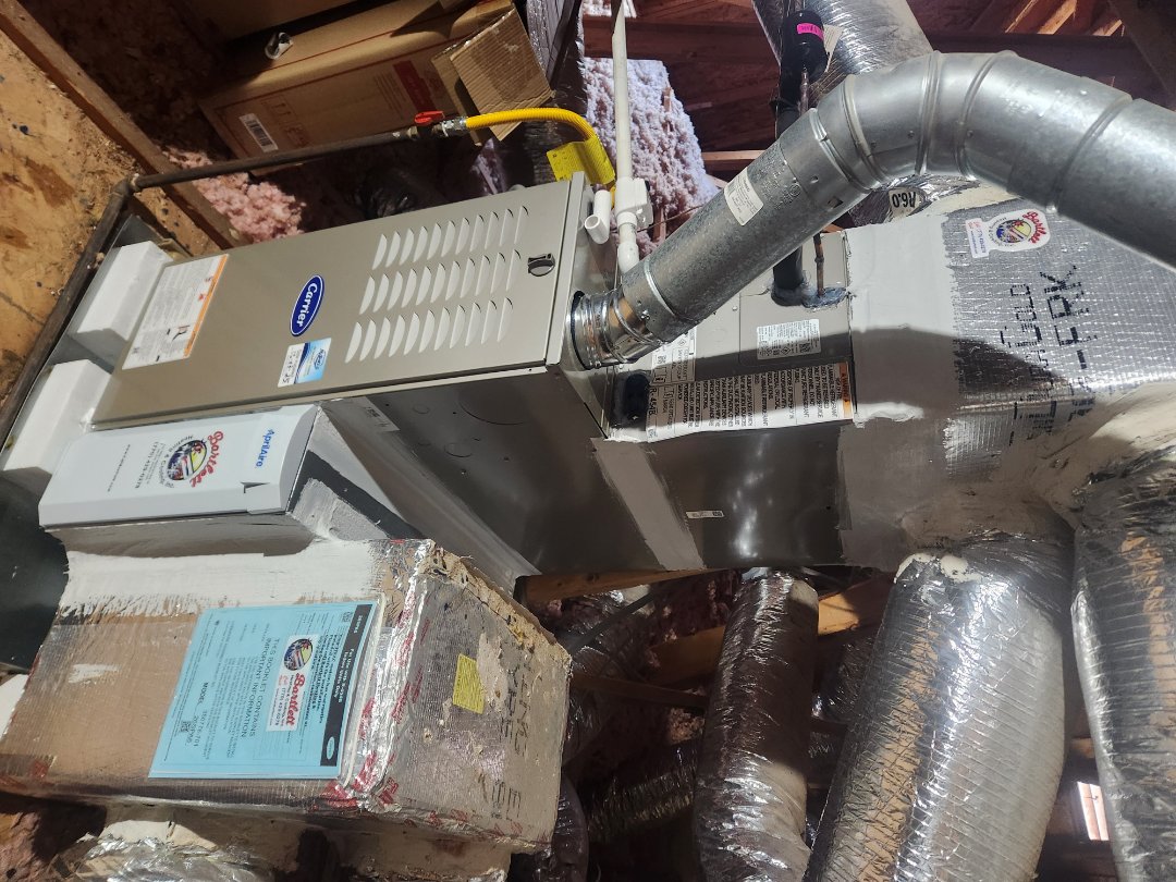 Installed new Carrier High Efficiency 2stage variable speed gas furnace Carrier condenser Ecobee Wifi Thermostat and Aprilaire media filter 