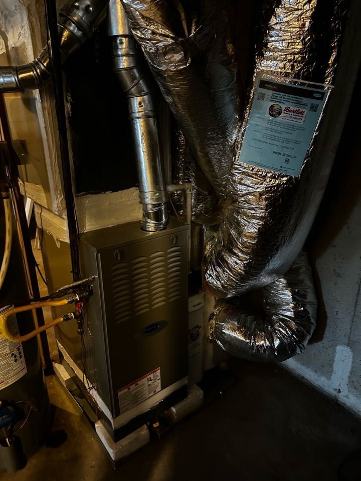 Marietta, GA - Replaced existing furnace. Replaced return plenum. Installed Aprilaire filter rack. Replaced thermostat. Set gas pressures. System is heating as needed. Thank you for choosing Bartlett Heating and Cooling. 