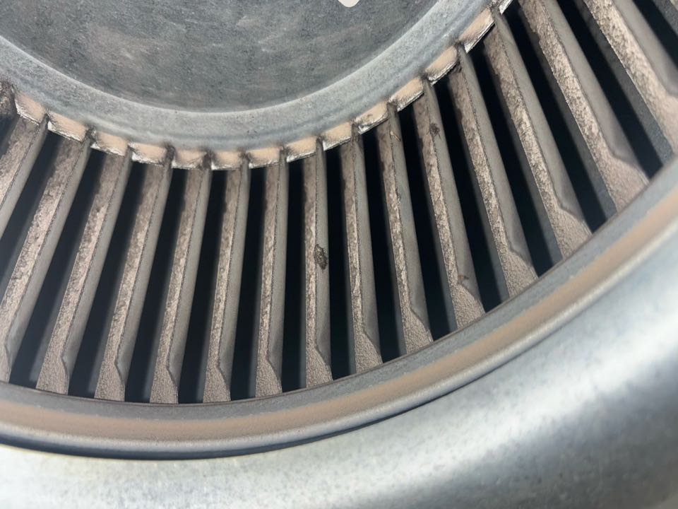 Smyrna, GA - Furnace heating maintenance found blower wheel impacted as well as some growth inside of the supply Plenum recommending blow oil cleaning and UV light
