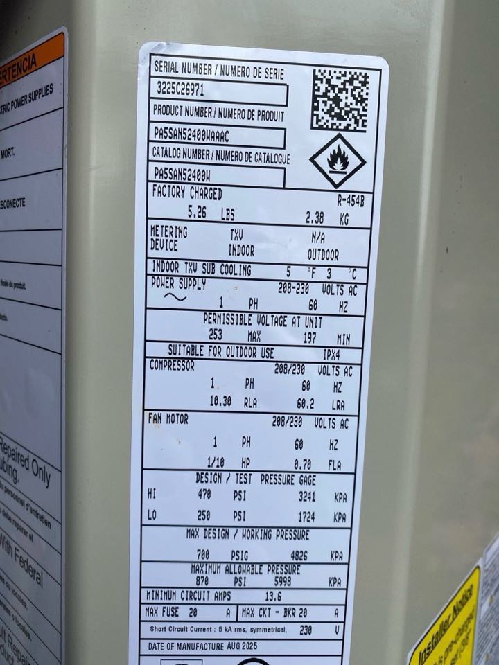 R-454B condenser installed and cooling properly.