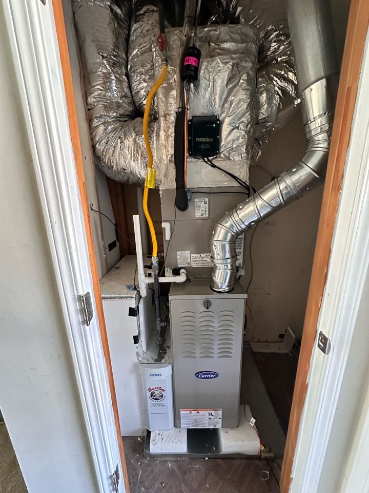 Remove and replace the existing mechanical system and installed new Carrier 3-ton advanced ac with matching evaporator coil and new carrier 70,000 btu gas furnace and new Aprilaire media filter and Emerson programmable thermostat 