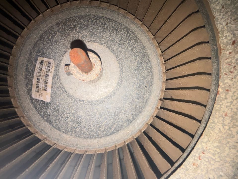 Mableton, GA - Heating maintenance on gas furnace. Found blower wheel impacted. Recommend cleaning and installing air purifier. 