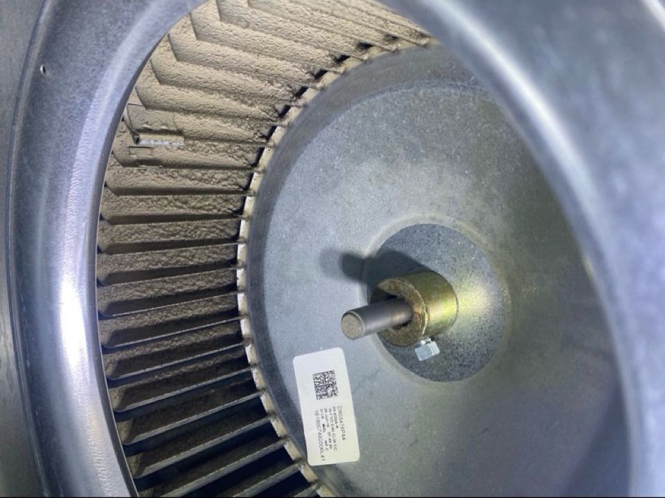 Dirty blower wheel in n need of chemical cleaning to prevent motor damage.