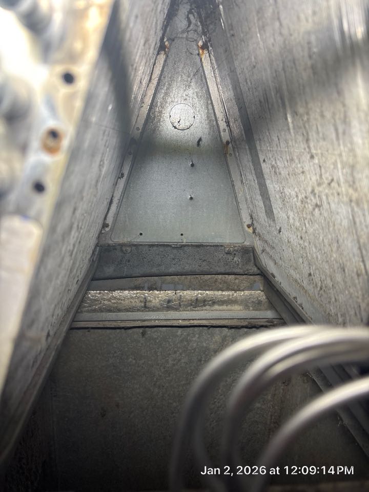 Electric Heat only maintenance on air handler vertical in closet. Found evaporator coil impacted brush coil clean onsite. 